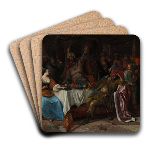 Esther, Ahasuerus, and Haman by Jan Steen Art Drink Coaster set
