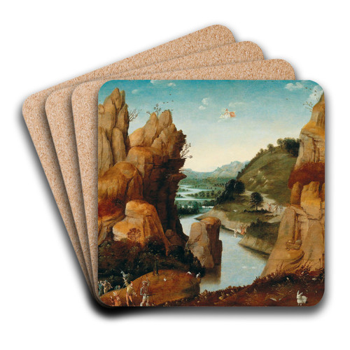 A rocky landscape with scenes from the life of Saint John the Baptist by Follower of Joachim Patinir Art Drink Coaster set