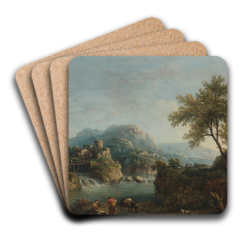 Paesaggio fluviale con figure e un asino by Giovanni Battista Cimaroli Art Drink Coaster set