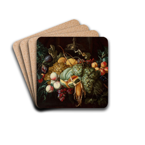 Still life with fruits and corn by Alexander Coosemans Drink Coasters - set of 4