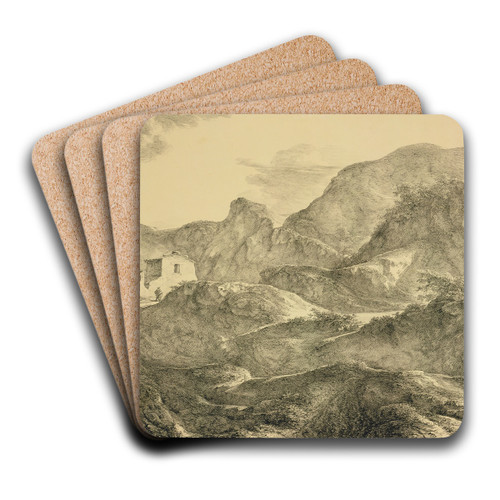Gebirgslandschaft, links ein Haus mit einem Wanderer davor by Carl Friedrich von Rumohr Art Drink Coaster set