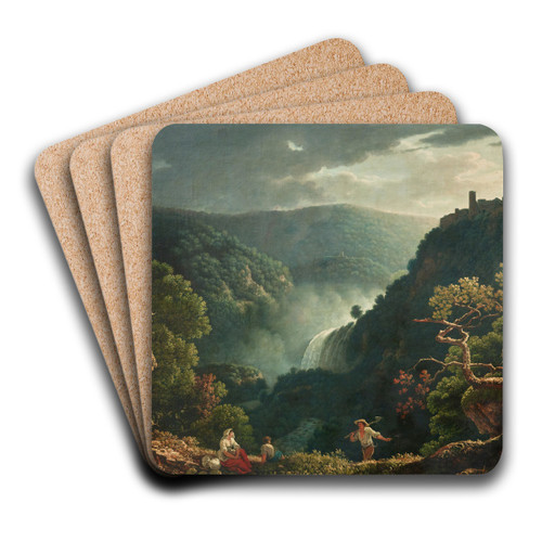 The Waterfalls of Tivoli with figures in the foreground by Carlo Labruzzi Art Drink Coaster set The Waterfalls of Tivoli with figures in the foreground by Carlo Labruzzi Art Drink Coaster set