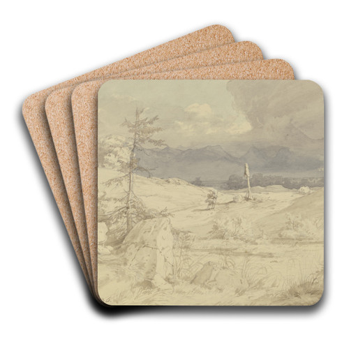 Aufziehendes Unwetter ber einer Landschaft mit Wegkreuz by Eduard Wilhelm Pose Art Drink Coaster set