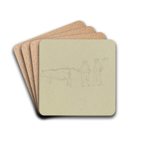 Two farmers with a cow by Jacob Happ Drink Coasters - set of 4