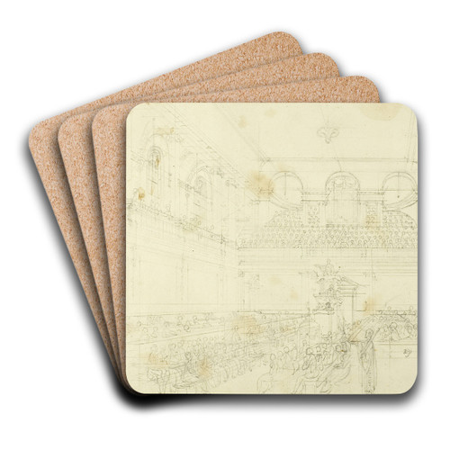 Study for Foundling Hospital, the Chapel, from Microcosm of London by Augustus Charles Pugin Art Drink Coaster set