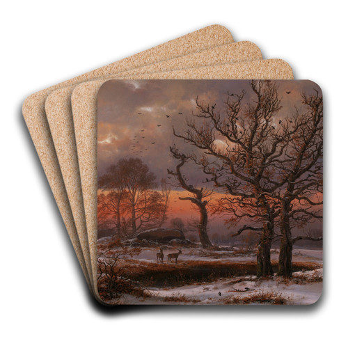 Danish Winter Landscape with Dolmen by Johan Christian Dahl Art Drink Coaster set