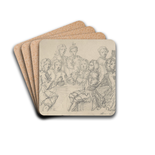 Group of Figures at a Table by Marcellus Laroon the Younger Drink Coasters - set of 4 Group of Figures at a Table by Marcellus Laroon the Younger Drink Coasters - set of 4