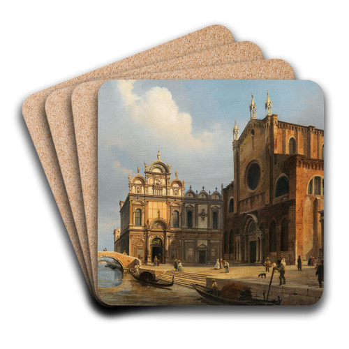 Venice, Campo Santi Giovanni e Paolo with the Zanipolo Church and the Scuola Grande di San Marco by Luigi Querena Art Drink Coaster set