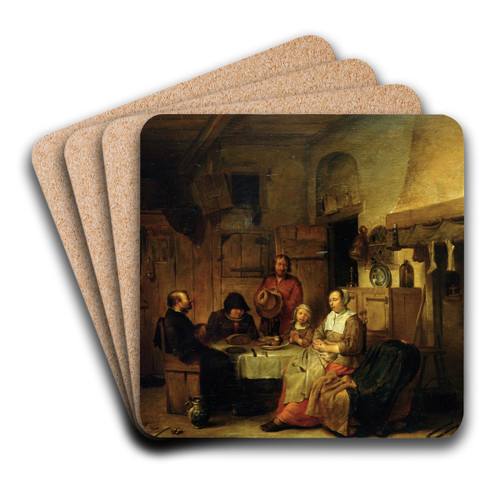 A Family Praying at the Midday Meal by Egbert Van Heemskerck Art Drink Coaster set
