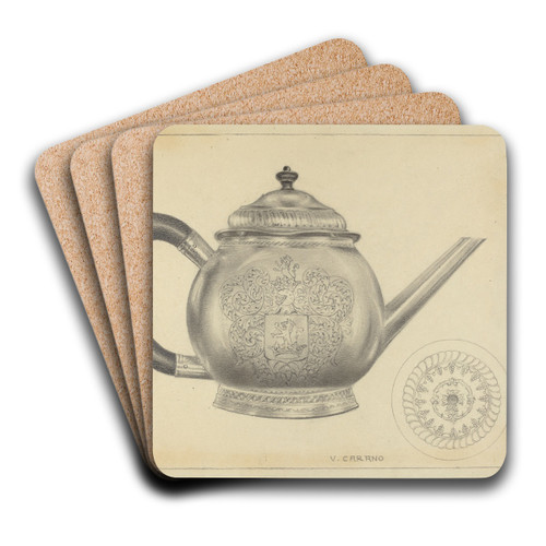 Silver Teapot by Vincent Carano Art Drink Coaster set