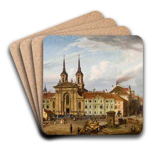 Krasiski Square and the Piarist church by Marcin Zaleski Art Drink Coaster set Krasiski Square and the Piarist church by Marcin Zaleski Art Drink Coaster set
