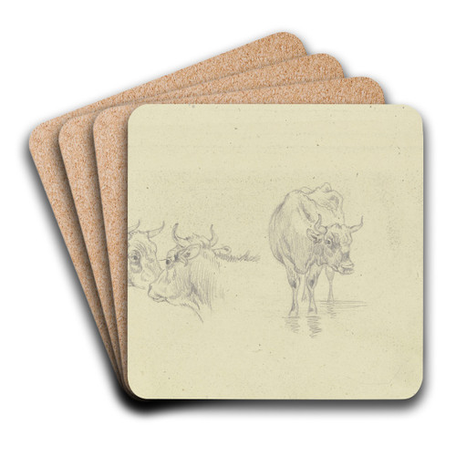 Kuh im Wasser und zwei Kuhkpfe by Max Joseph Wagenbauer Art Drink Coaster set