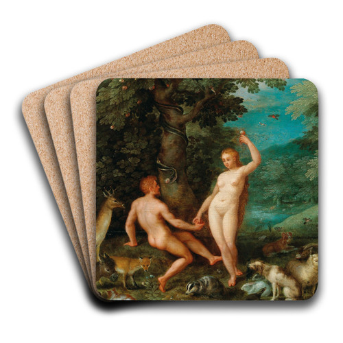 The Temptation Of Adam In Paradise by Jan Brueghel The Elder Art Drink Coaster set