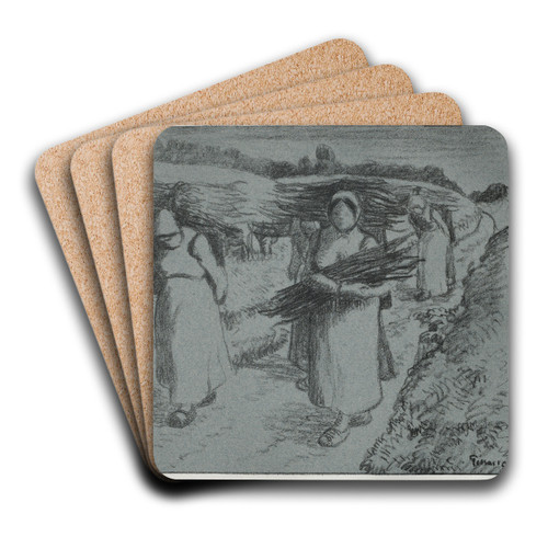 Peasants Carrying Fagots by Camille Pissarro Art Drink Coaster set