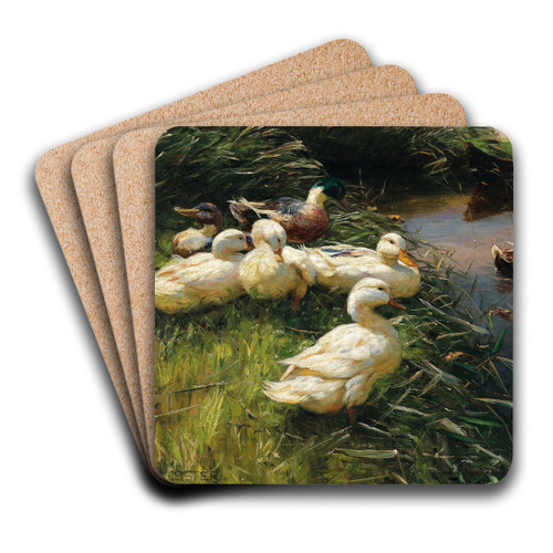 Ducks on the Lakeside in Reeds with a Boat by Alexander Koester Art Drink Coaster set Ducks on the Lakeside in Reeds with a Boat by Alexander Koester Art Drink Coaster set