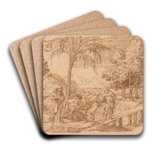 The Flight into Egypt by Domenico Campagnola Art Drink Coaster set