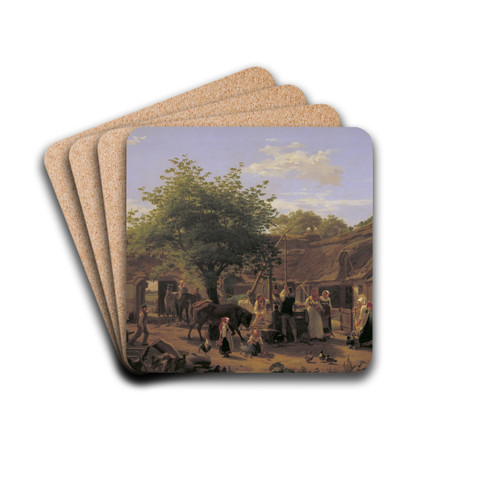 Billede af livet i en sjllandsk bondegrd ved middagstid by Peter Julius Larsen Drink Coasters - set of 4