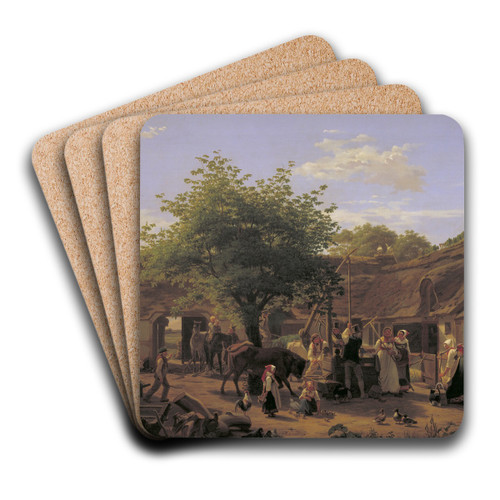 Billede af livet i en sjllandsk bondegrd ved middagstid by Peter Julius Larsen Art Drink Coaster set