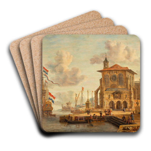 Harbour scene with medieval building by Abraham Storck Art Drink Coaster set Harbour scene with medieval building by Abraham Storck Art Drink Coaster set