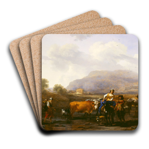 Travelling Peasants (Le Soir) by Nicolaes Pietersz. Berchem Art Drink Coaster set Travelling Peasants (Le Soir) by Nicolaes Pietersz. Berchem Art Drink Coaster set