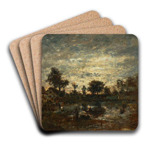 L'tang, coucher de soleil by Thodore Rousseau Art Drink Coaster set L'tang, coucher de soleil by Thodore Rousseau Art Drink Coaster set