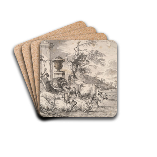 Cattle wasing through a floodedstream by Michiel Carree Drink Coasters - set of 4 Cattle wasing through a floodedstream by Michiel Carree Drink Coasters - set of 4