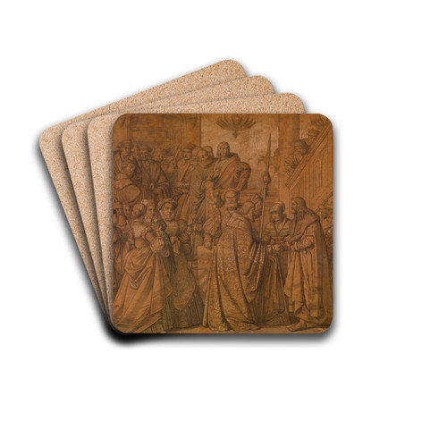 Alderman Gerard van de Werve Receives Albrecht Drer by Godfried Guffens Drink Coasters - set of 4 Alderman Gerard van de Werve Receives Albrecht Drer by Godfried Guffens Drink Coasters - set of 4