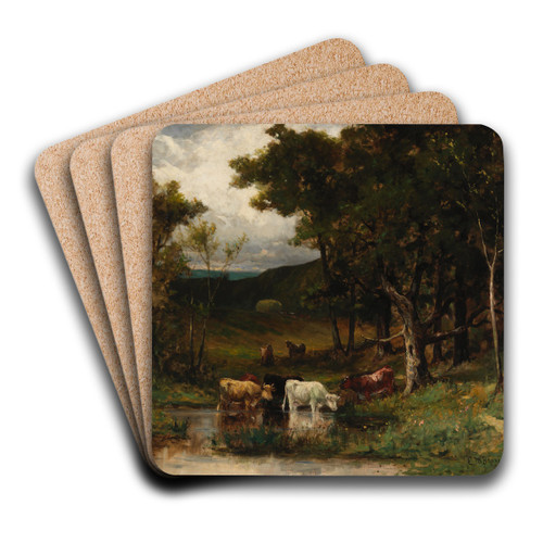 Untitled (landscape with cows in stream near trees) by Edward Mitchell Bannister Art Drink Coaster set