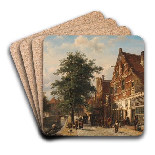 The Zuiderhavendijk, Enkhuizen by Cornelis Springer Art Drink Coaster set The Zuiderhavendijk, Enkhuizen by Cornelis Springer Art Drink Coaster set
