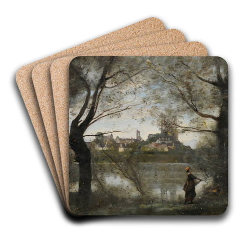 Mantes (le soir) by Jean-Baptiste-Camille Corot Art Drink Coaster set