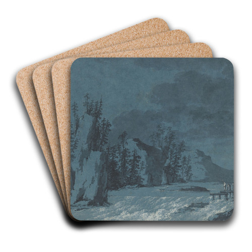 River Rapids by Wooded Cliffs by Claude-Louis Chtelet Art Drink Coaster set
