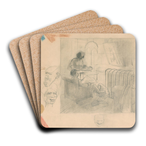 Man and woman in interior by Armand Rassenfosse Art Drink Coaster set