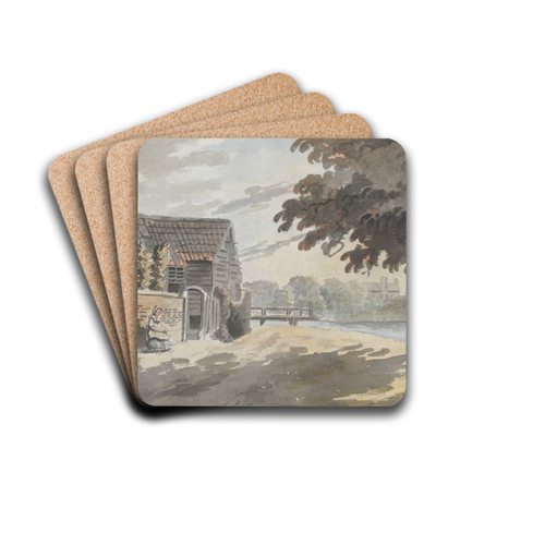 House by a Bridge by James Miller Drink Coasters - set of 4 House by a Bridge by James Miller Drink Coasters - set of 4