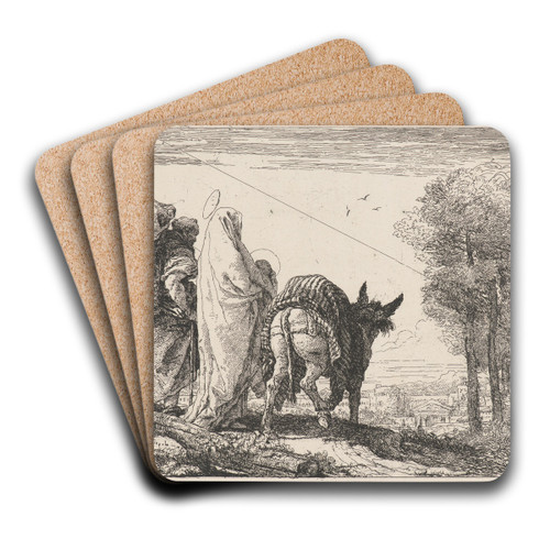 The Flight with the Holy Family at the Left by Giovanni Domenico Tiepolo Art Drink Coaster set