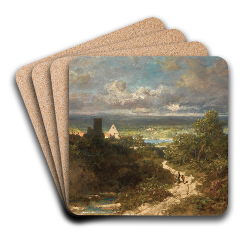 Landscape with river by Carl Spitzweg Art Drink Coaster set