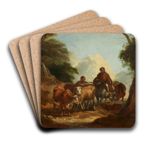 Cowherds with cattle on a dirt road by Thomas Barker Of Bath Art Drink Coaster set