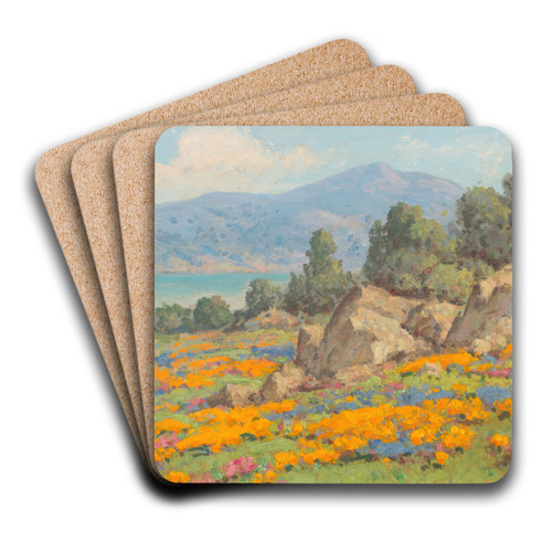 Coastal View with Poppies and Lupine by William Franklin Jackson Art Drink Coaster set