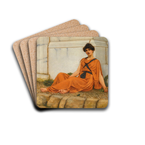 Repose,The Flower Girl by John William Godward Drink Coasters - set of 4