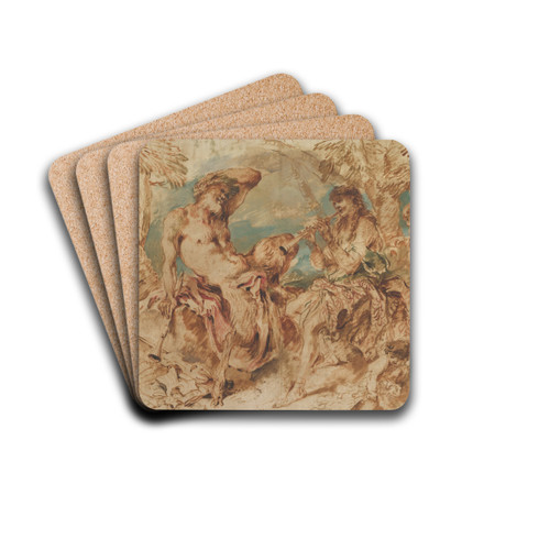 Youth Playing a Pipe for a Satyr by Giovanni Benedetto Castiglione Drink Coasters - set of 4