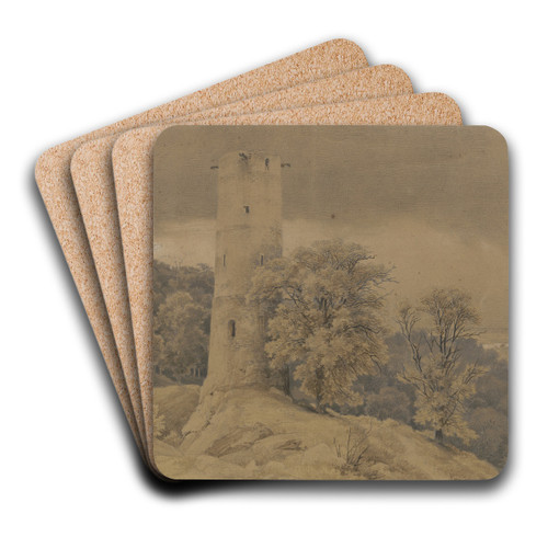 Waldlandschaft mit Wartturm by Karl Friedrich Lessing Art Drink Coaster set Waldlandschaft mit Wartturm by Karl Friedrich Lessing Art Drink Coaster set