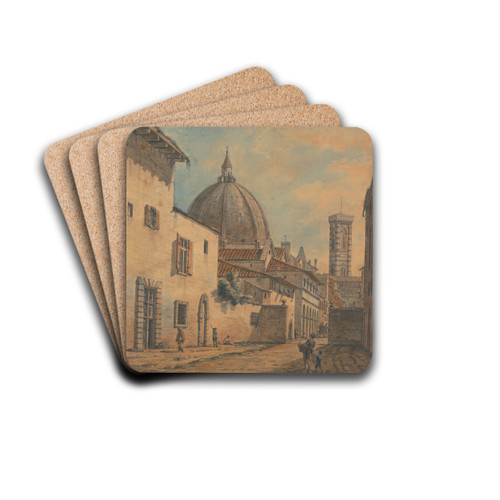 A Street in Florence with the Duomo and Campanile in the Background by William Marlow Drink Coasters - set of 4 A Street in Florence with the Duomo and Campanile in the Background by William Marlow Drink Coasters - set of 4