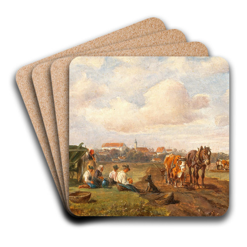 Resting on the Roadside before a Village by Ludwig Mller-Cornelius Art Drink Coaster set