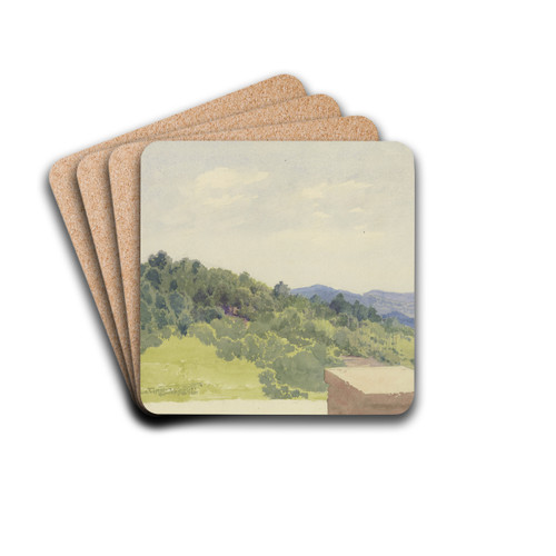 Berglandschaft, von einer Burganlage aus betrachtet by Carl Theodor Reiffenstein Drink Coasters - set of 4