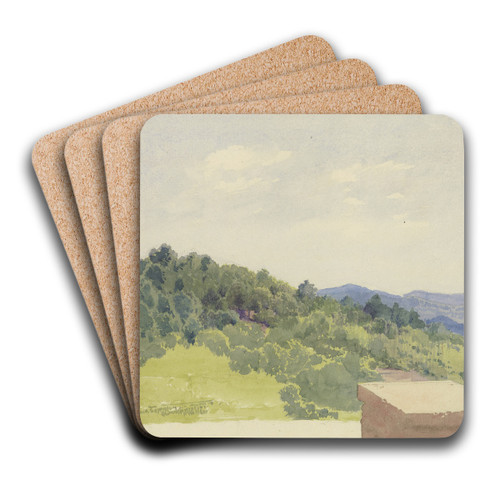 Berglandschaft, von einer Burganlage aus betrachtet by Carl Theodor Reiffenstein Art Drink Coaster set