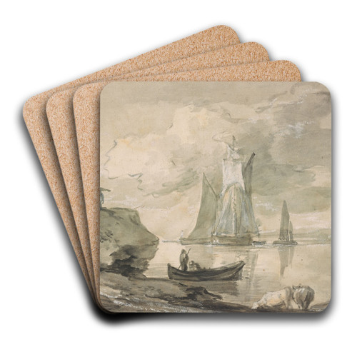 Coastal Scene with Shipping, Figures, and Cows by Thomas Gainsborough Art Drink Coaster set