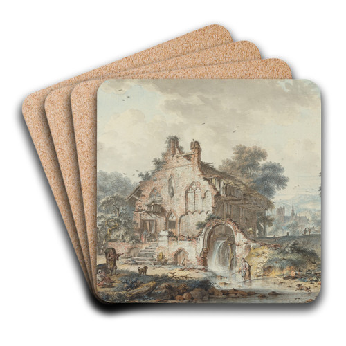 Rustic Watermill in a Gothic Ruin by Hendrik de Meyer II Art Drink Coaster set Rustic Watermill in a Gothic Ruin by Hendrik de Meyer II Art Drink Coaster set