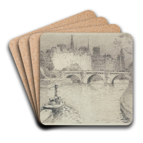 La Cit et le Pont-Neuf by Ferdinand Boberg Art Drink Coaster set