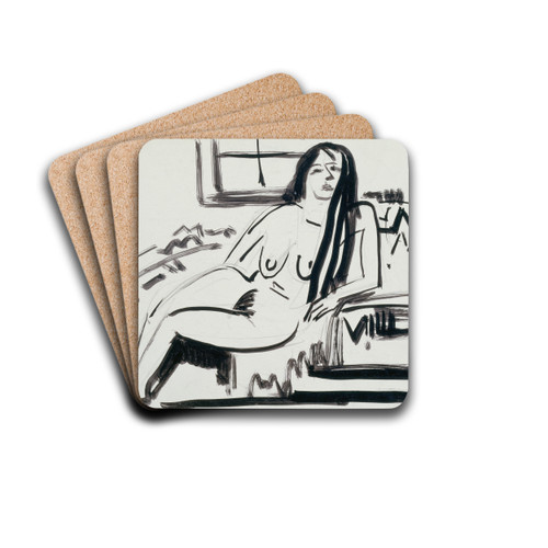 Lying nude by Ernst Ludwig Kirchner Drink Coasters - set of 4