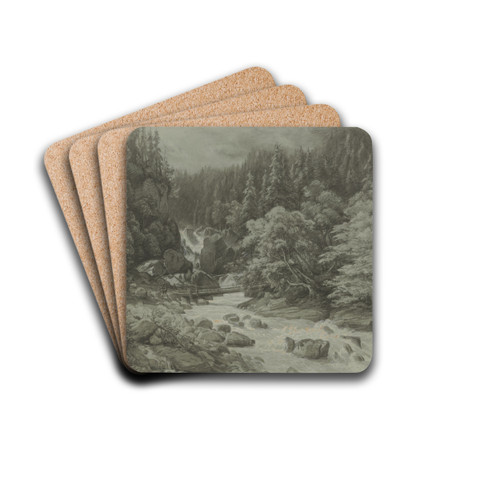 Wildbach in Tirol mit einer Brcke by Eduard Wilhelm Pose Drink Coasters - set of 4