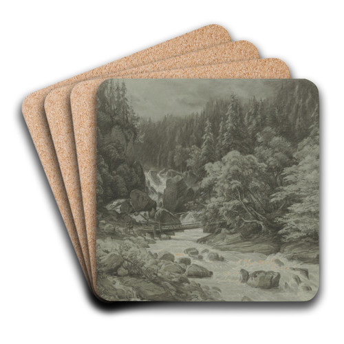 Wildbach in Tirol mit einer Brcke by Eduard Wilhelm Pose Art Drink Coaster set